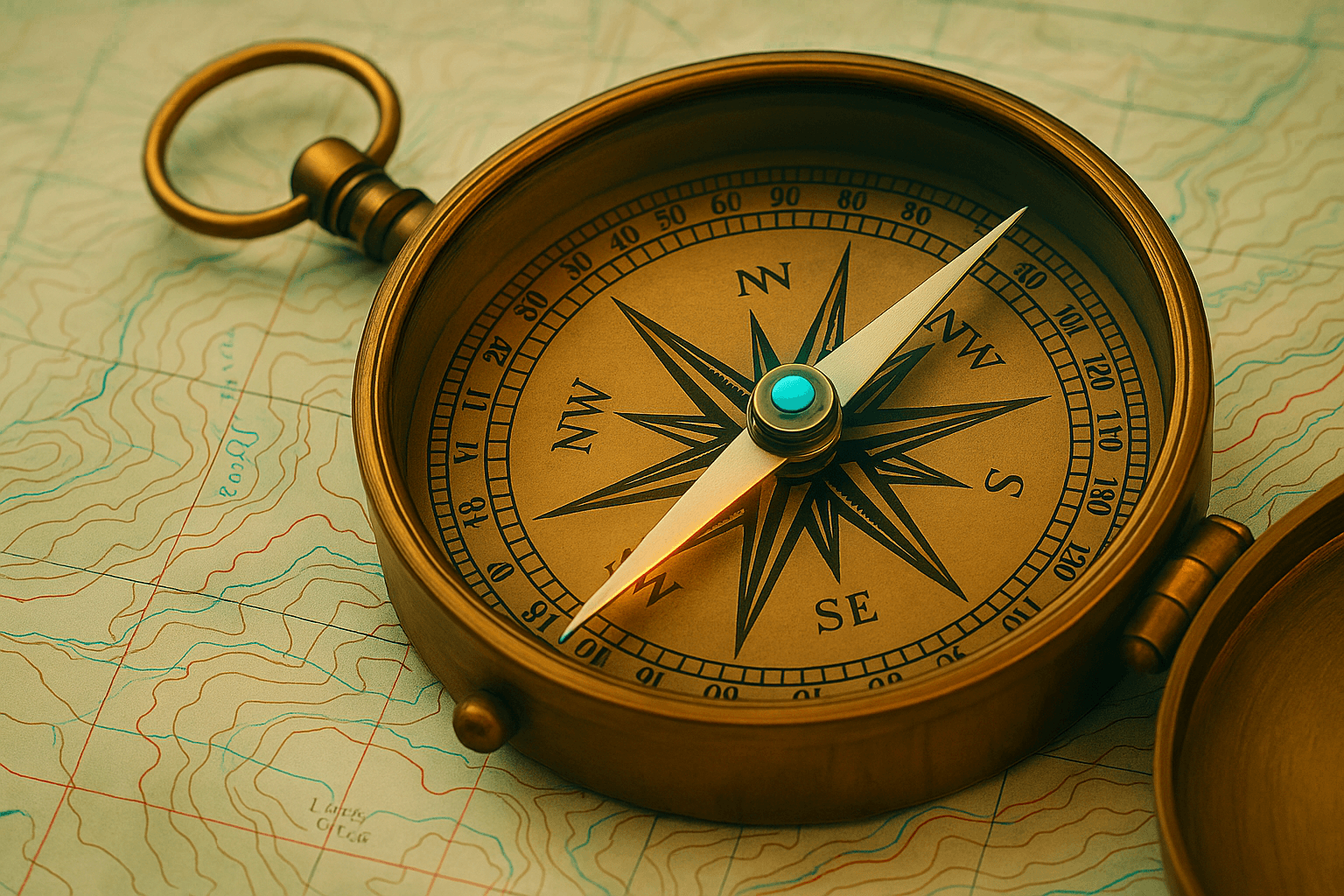Compass over map representing strategy